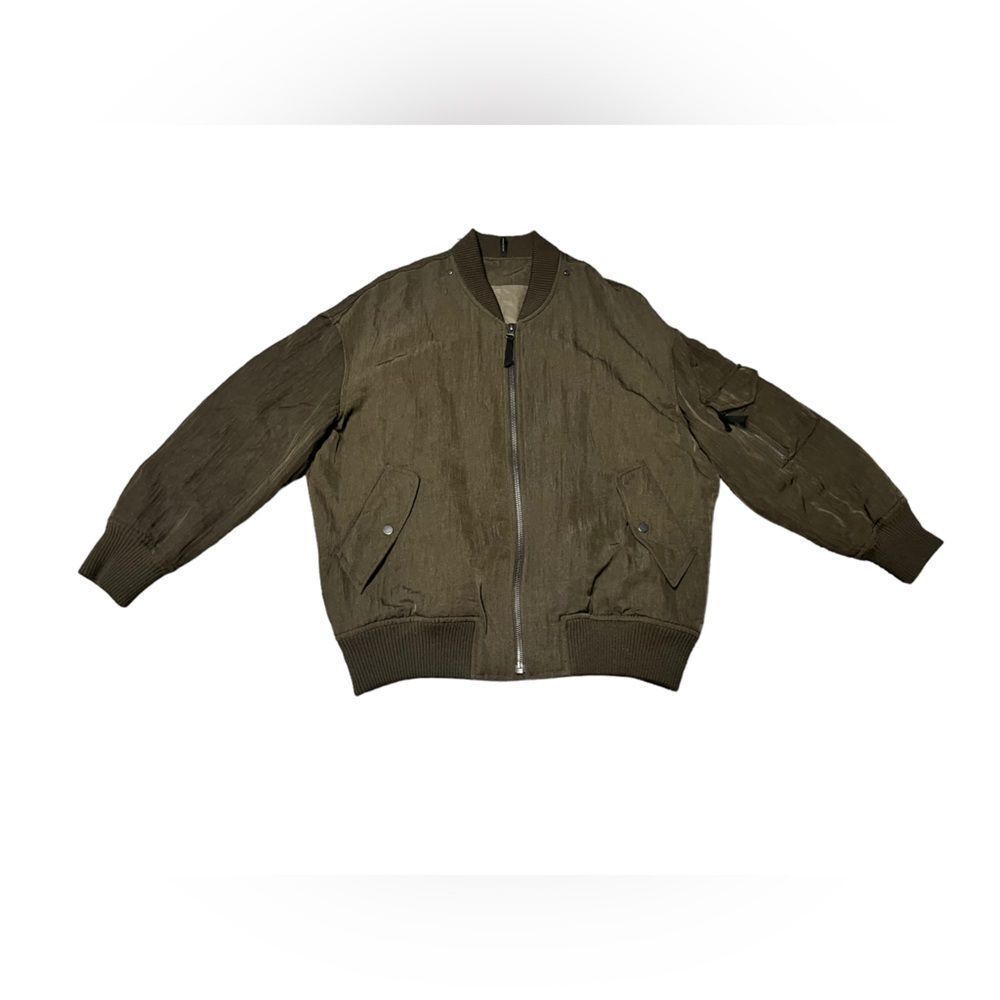 Women’s HELMUT & LANG Olive green high twist nylon bomber jacket size medium